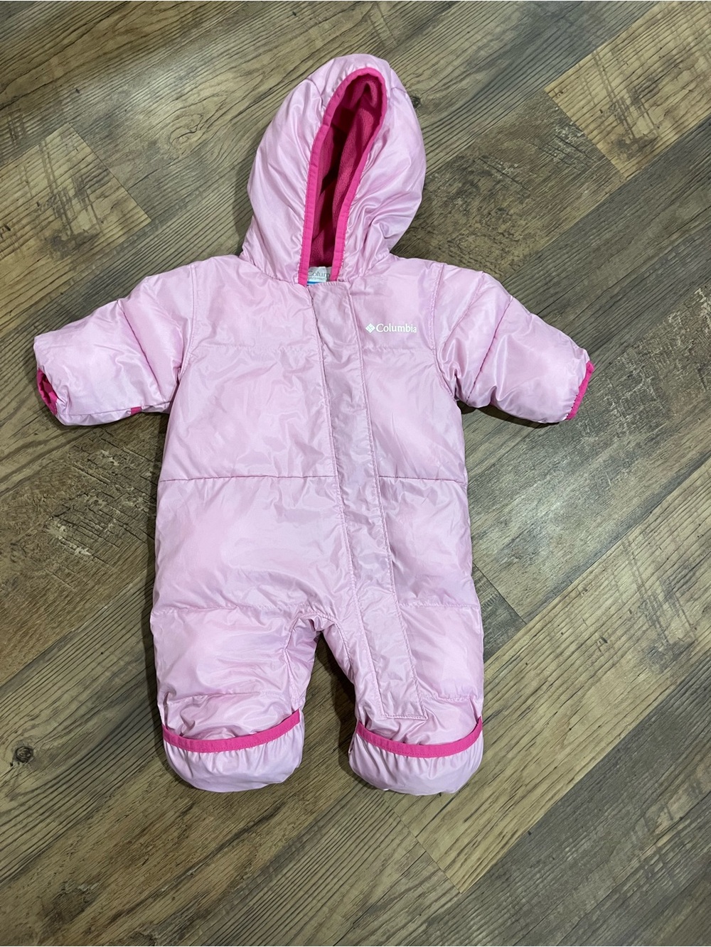 Columbia Light Pink Infant One-Piece Snowsuit with Hot Pink Trim